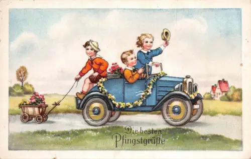 Spaß beim Auto fahren Pfingsten Postkarte 1941 Pulsnitz