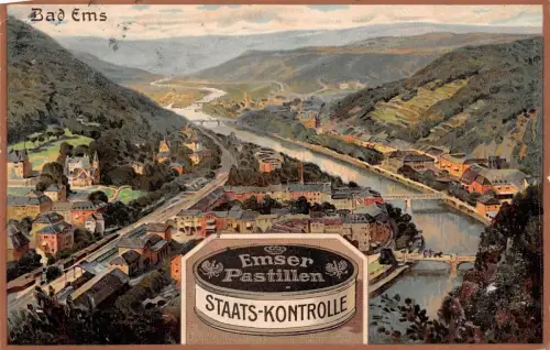 Bad Ems Emser Pastillen Staats-Kontrolle Postkarte AK 1909