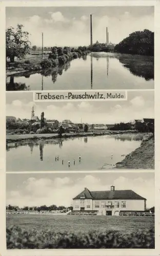 Panorama Mulde und Rennbahn in Trebsen-Pauschwitz Sachsen Postkarte AK 1941