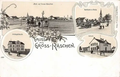 AK Großräschen Marktplatz Schule Litho Postkarte