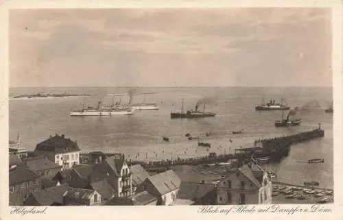 Blick auf Rhede mit Dampfer und Düne Helgoland Schleswig-Holstein Postkarte AK