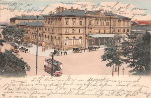 Chemnitz Sachsen Hauptbahnhof Strassenbahn gelaufen 1905