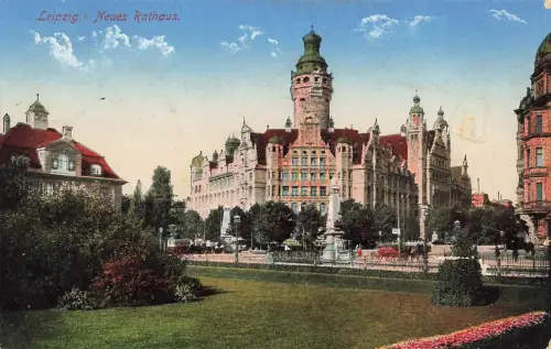 Blick auf Neues Rathaus in Leipzig Sachsen Postkarte AK 1917