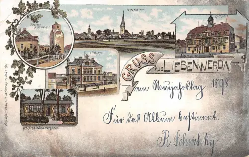 Gruss aus Liebenwerda Post, Restaurant Schweizer Haus Litho Postkarte 1898