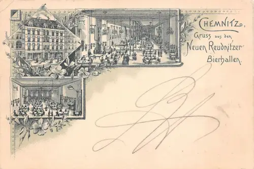 Chemnitz Sachsen Restaurant Neuen Reudnitzer Bierhallen Postkarte 1896