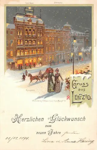 Gruss aus Leipzig Rossplatz Glückwunsch zum neuen Jahr AK 1898