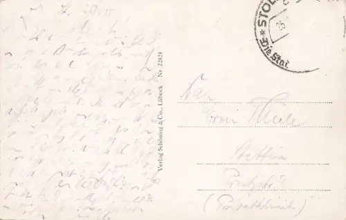 Fürst Blücher-Denkmal mit Kreis Sparkasse in Stolp Słupsk Pommern Postkarte AK