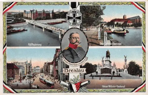Breslau Kgl. Regierung Ring Oderpartie mit Dominsel Feldpostkarte AK 1915