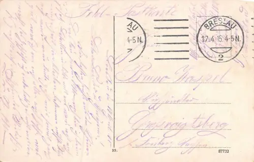 Breslau Kgl. Regierung Ring Oderpartie mit Dominsel Feldpostkarte AK 1915