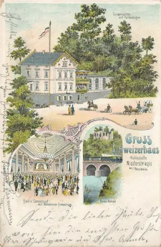 Gruss vom Schweizerhaus Niederstriegis bei Rosswein Sachsen Litho AK 1901