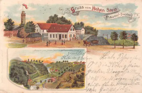 Gruss vom Hohen Stein, Plauen b. Dresden, Aussicht, Postkarte 1899