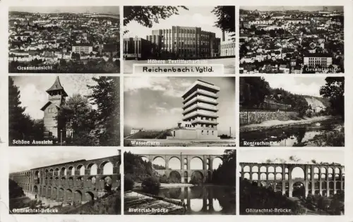 Panoramakarte mit Textilfachschule in Reichenbach Sachsen Postkarte AK 1934