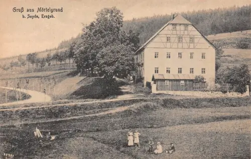 Gruß aus Mörtelgrund mit Mörtelmühle bei Sayda Erzgebirge Sachsen Postkarte AK