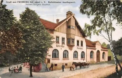 Gruß aus Freiberg bei Adorf mit Gasthof Vogtland Sachsen Postkarte AK 1914