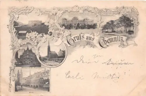 Gruss aus Chemnitz Sachsen Lithographie 1898