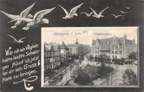 Chemnitz Sachsen Stephanplatz Tauben - Postkarte 1907