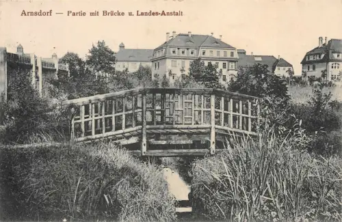 AK Arnsdorf Partie mit Brücke Landes - Anstalt Postkarte 1933