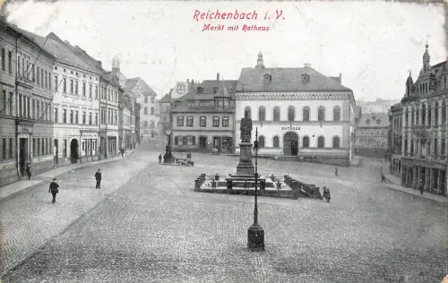 Markt mit Rathaus in Reichenbach Vogtland Sachsen Postkarte AK 1916