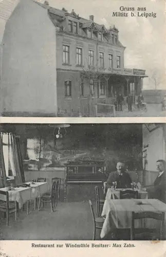 AK Miltitz Leipzig Männer im Restaurant zur Windmühle Postkarte 1929