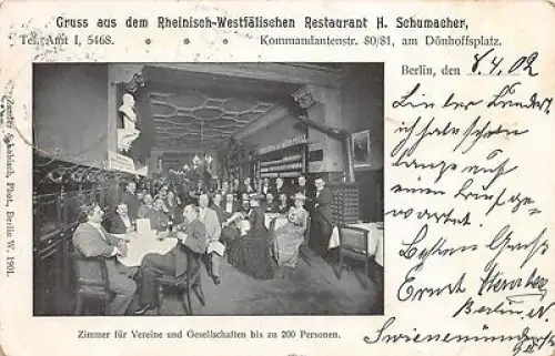 Berlin Restaurant Rheinisch - Westfälischen Kommandantenstrasse Postkarte 1902