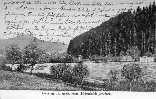 Geising i. Erzgeb. vom Hüttenteich gesehen, Postkarte 1919