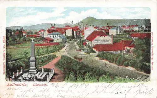 Denkmal und Aktiengesellschaft in Leitmeritz Böhmen Postkarte AK 1902