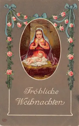 Weihnachten Maria mit Jesus geprägt Postkarte Porta 1910