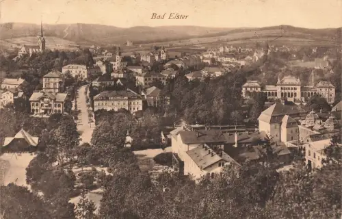 Stadtansicht auf Bad Elster mit Kirche Sachsen Postkarte AK 1917