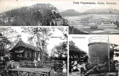 Fels Papstein Sächs. Schweiz Restaurant Aussichtsturm Postkarte AK 1927