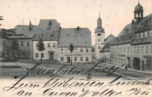 Markt mit Bäckerei in Wolkenstein Erzgebirge Sachsen Postkarte