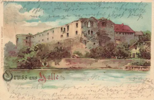 Gruss aus Halle an der Saale Ruine Moritzburg Sachsen-Anhalt Postkarte AK 1898