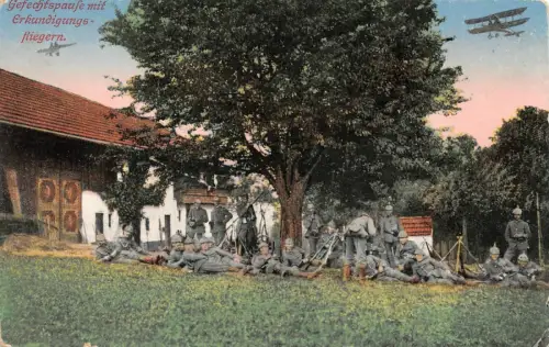 Gefechtspause mit Erkundigungsfliegern Patriotika Postkarte AK 1915