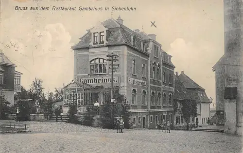 GRUSS aus dem RESTAURANT GAMBRINUS in SIEBENLEHN AK 1914