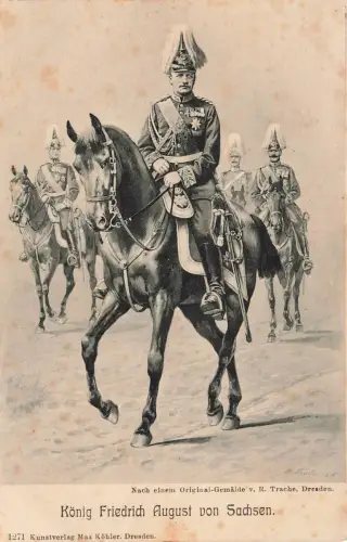 Portrait König Friedrich August von Sachsen Patriotika Postkarte AK