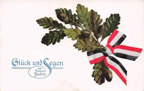 Glück und Segen im neuen Jahre Reichsfahne Patriotika Postkarte AK