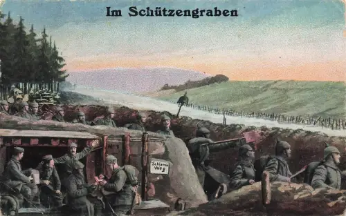 Soldaten im Schützengraben auf Gefechtsposition Postkarte AK 1916