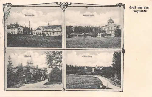 Gruß aus dem Vogtlande, Albertsberg, Reiboldsgrün, Karolagrün, Zöbisch, 1914