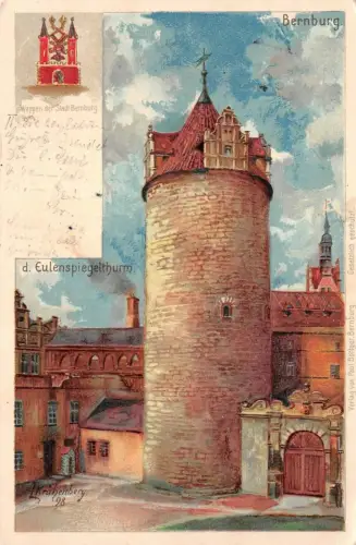 Bernburg d. Eulenspiegelthurm Postkarte AK 1898