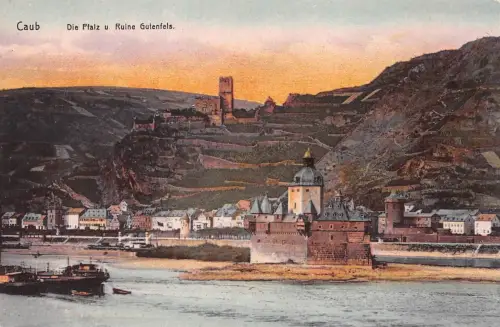 Caub Die Pfalz u. Ruine Gutenfels Postkarte AK