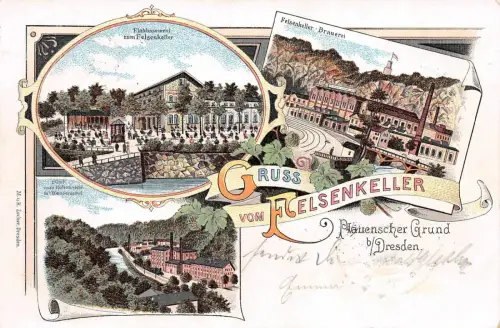 Plauenscher Grund bei Dresden Felsenkeller Restaurant Litho Postkarte 1902