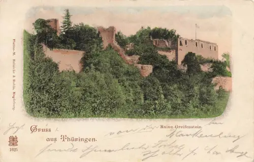 Ruine Greifenstein bei Bad Blankenburg Thüringen Postkarte AK 1900