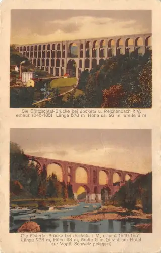 Elsterthalbrücke und Göltzschtalbrücke bei Jocketa Vogtland Sachsen Postkarte AK