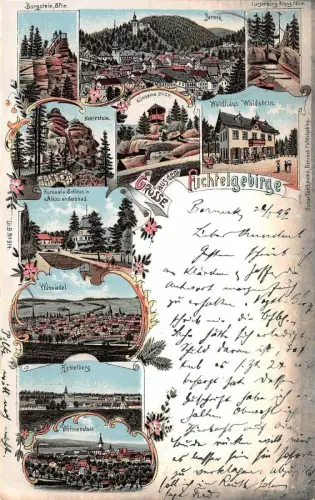Grüsse aus dem Fichtelgebirge Wunsiedel Bernek Postkarte AK 1899