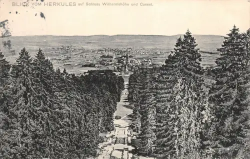 Blick vom Herkules auf Schloss Wilhelmshöhe und Cassel Postkarte AK 1906