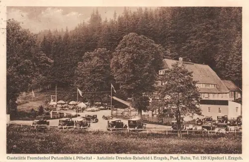 Gaststätte Fremdenhof Putzmühle im Pöbeltal Sachsen Postkarte AK 1931