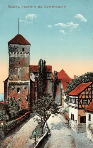 Nürnberg Heidenturm und Brunnenhäuschen Postkarte AK