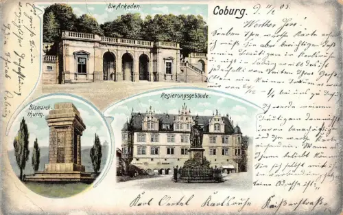 Coburg Die Arkaden Regierungsgebäude Postkarte AK 1905