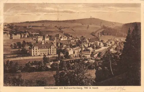 Stadtansicht Neuhausen mit Schwartenberg Erzgebirge Sachsen Postkarte AK 1931