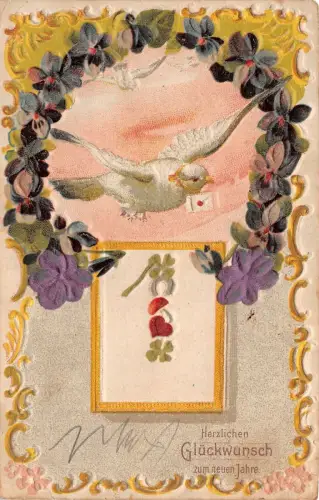 AK Neujahr Weiße Taube mit Brief geprägt