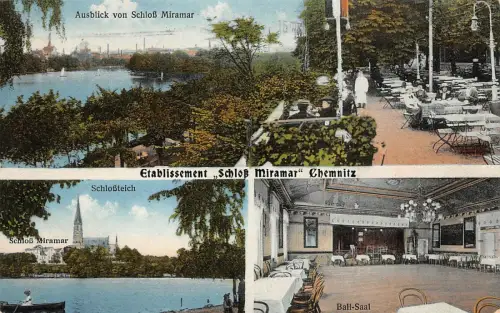 Etablissement Schloss Miramar in Chemnitz Sachsen Postkarte AK 1925